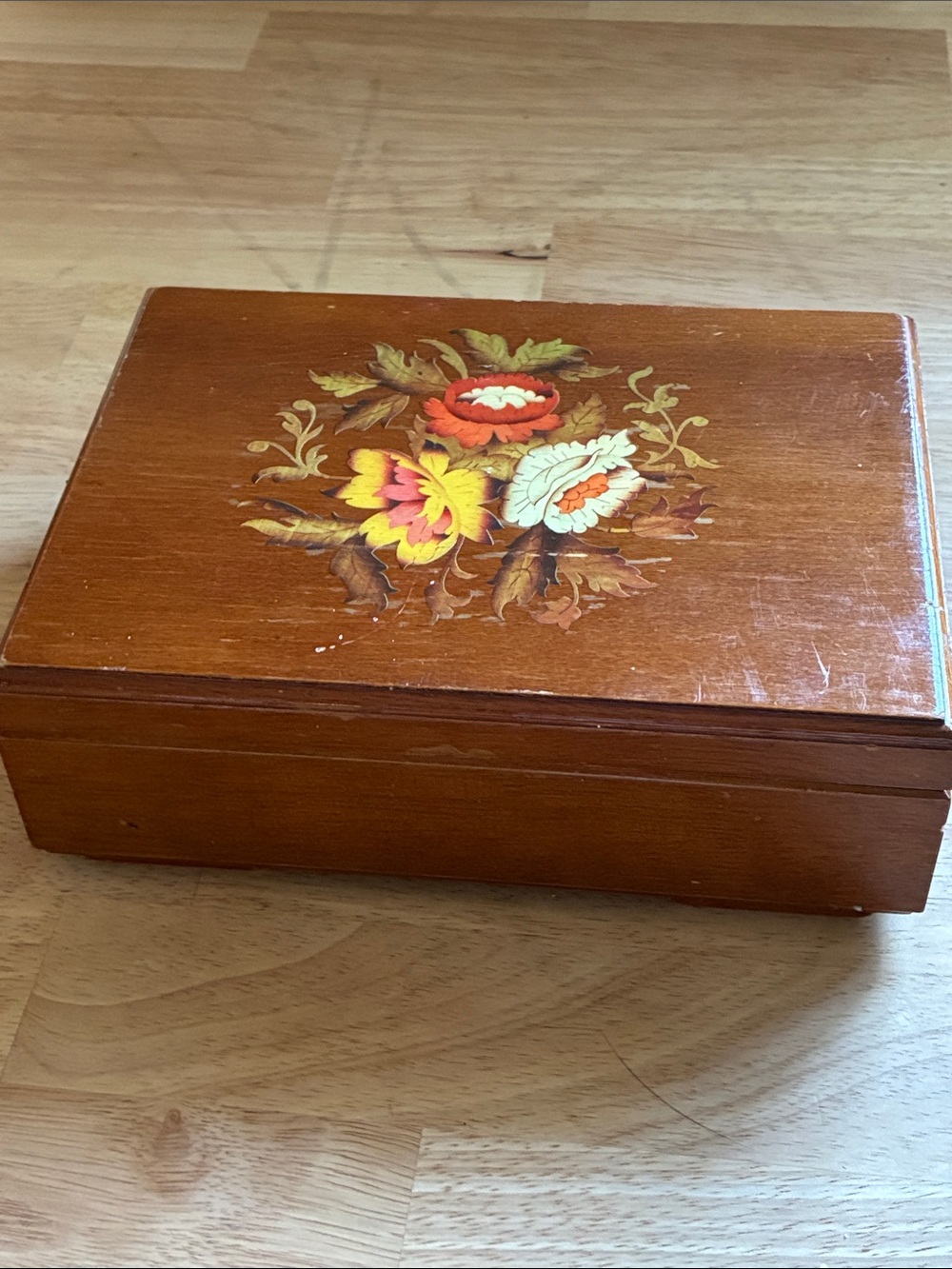 Vintage MCM ZK brand wooden jewelry box made in Taiwan